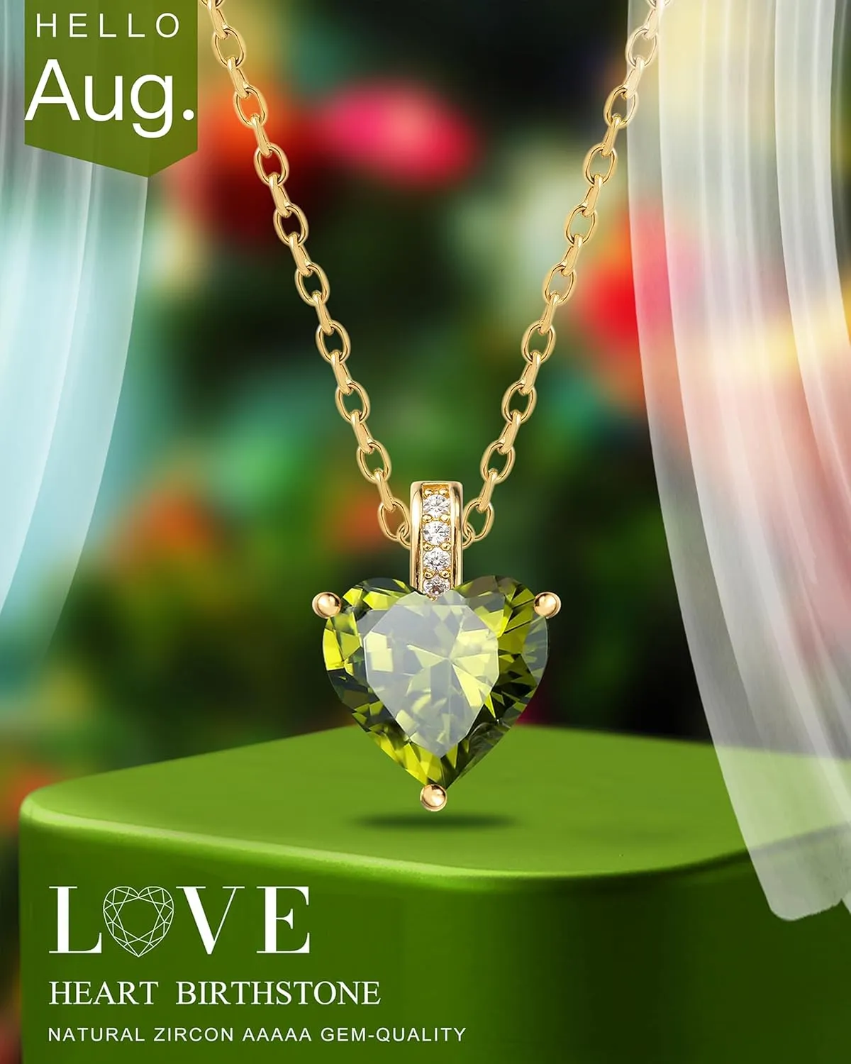 Genuine Birthstone Necklace for Women, Heart Love Necklace, Birthday Gifts for Her