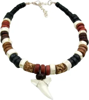 Genuine Mako Shark Tooth Anklet, Handcrafted Wooden Beads Anklet for Women Men Surfer Jewelry DA314-K