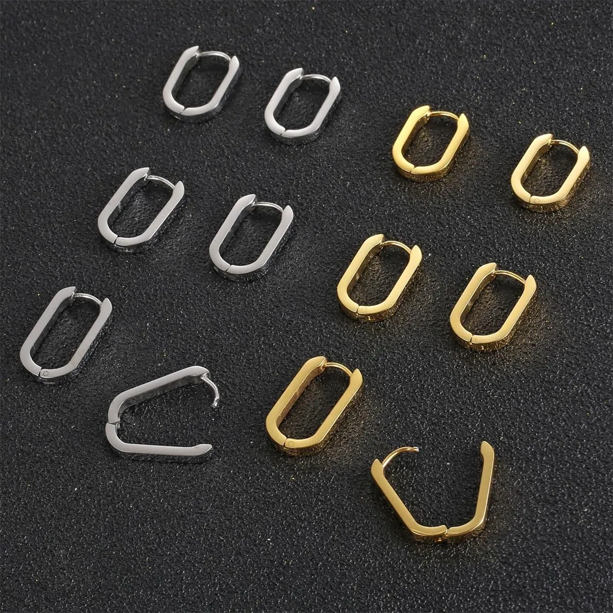 Geometric Square Rectangle Hoops Earrings Minimalist Sterling Steel Hoop Earrings Hypoallergenic Earrings for Women Men