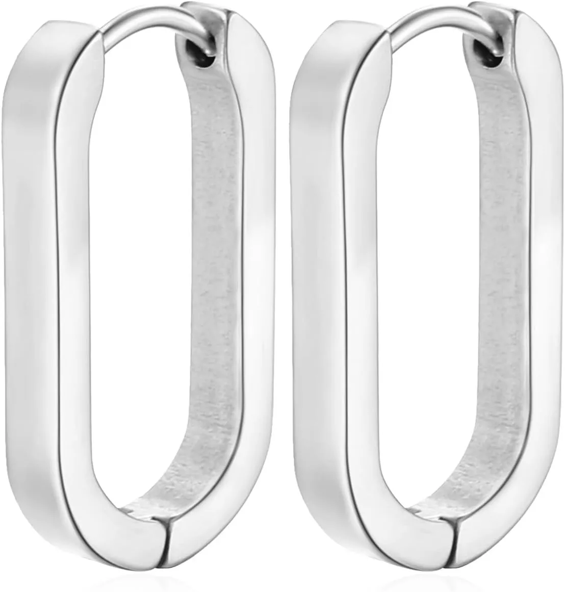 Geometric Square Rectangle Hoops Earrings Minimalist Sterling Steel Hoop Earrings Hypoallergenic Earrings for Women Men