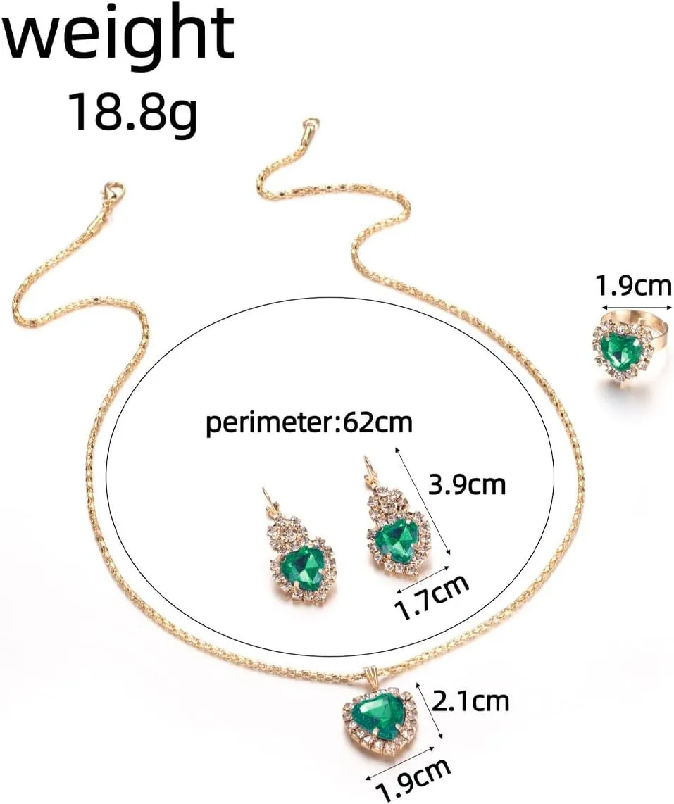 GIGB PBDK Bridal Heart Necklace Earring Ring Jewelry Set for Women Wedding Prom Vintage Rhinestone Flower Choker Crystal Dangle Statement Earrings Bridesmaid Dresses Accessories Gifts