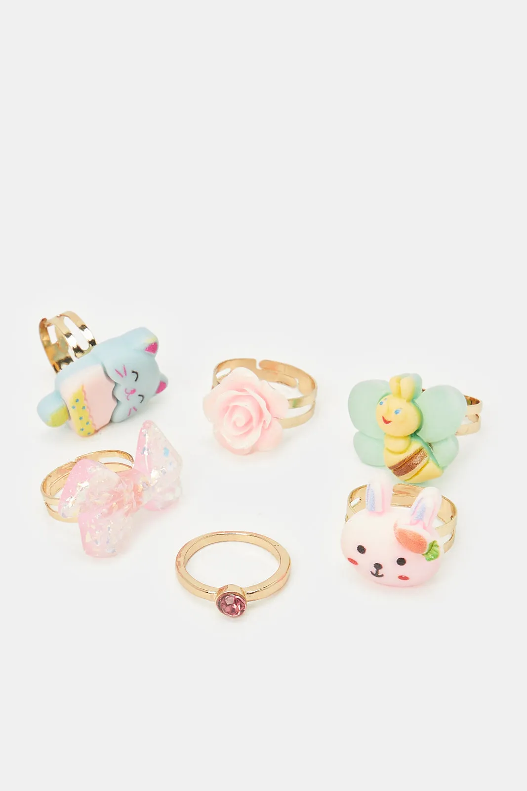 Girls Assorted Embellished Ring With Box (6 Piece)