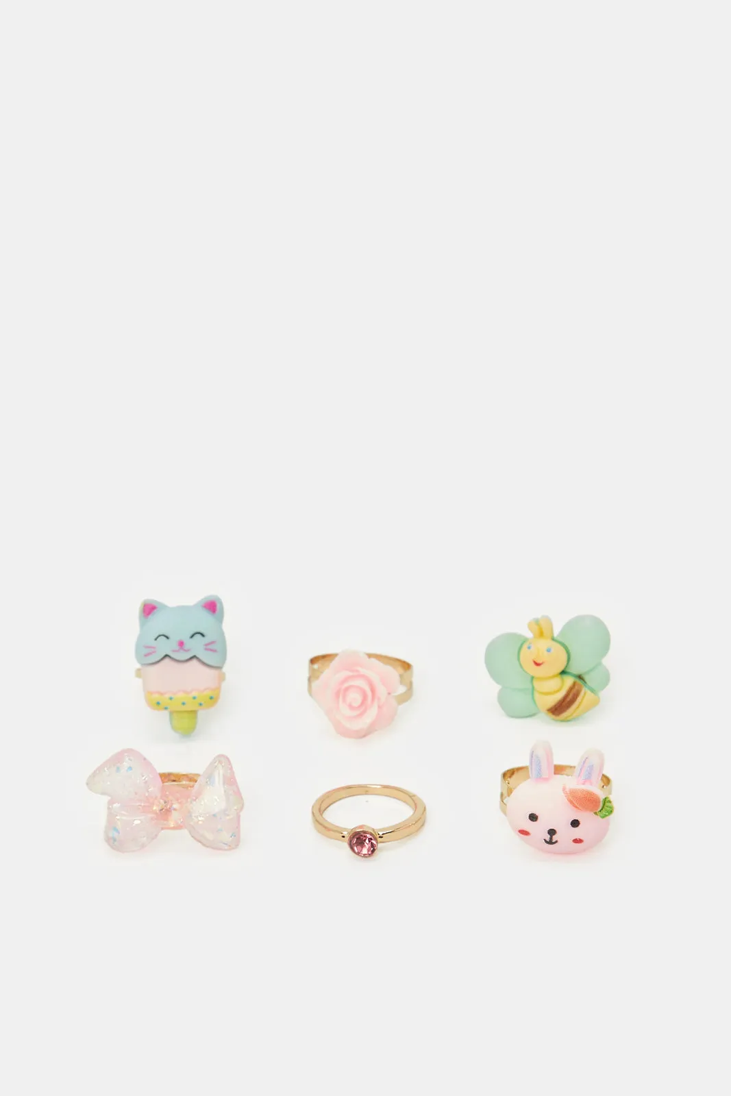 Girls Assorted Embellished Ring With Box (6 Piece)