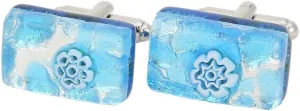 Glass Of Venice Murano Glass Venetian Classic Rectangular Cufflinks - Aqua Silver