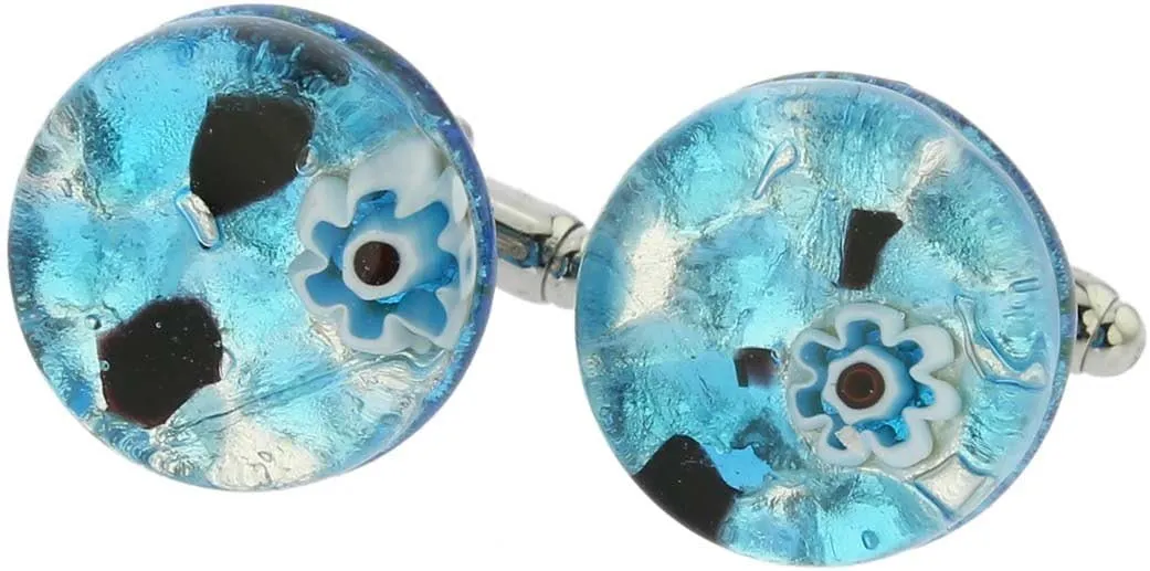 Glass Of Venice Murano Glass Venetian Classic Round Cufflinks - Aqua Purple