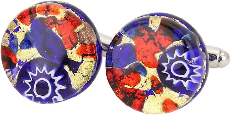 Glass Of Venice Murano Glass Venetian Classic Round Cufflinks - Blue Red