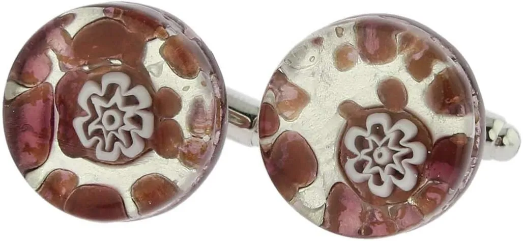 Glass Of Venice Murano Glass Venetian Classic Round Cufflinks - Purple Silver