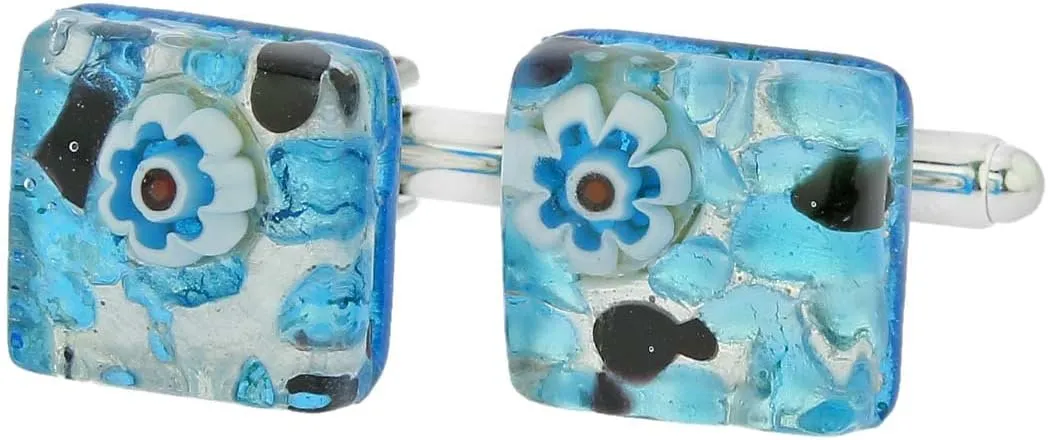Glass Of Venice Murano Glass Venetian Classic Square Cufflinks - Aqua Purple