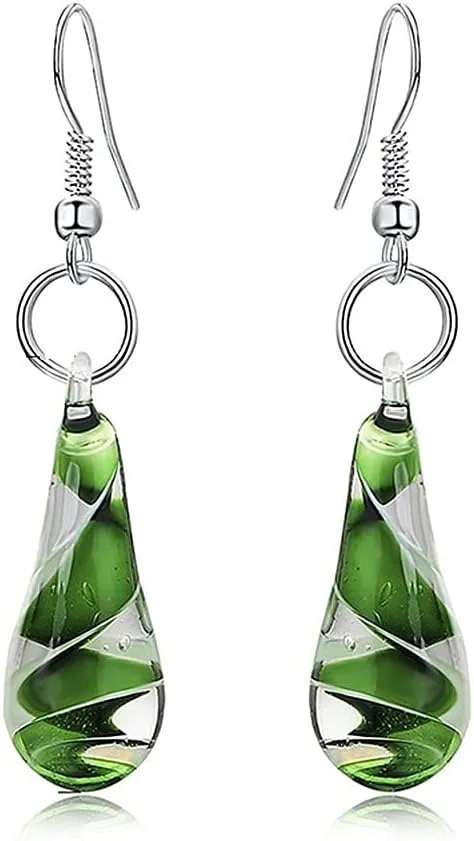Glass Water Drop Shape Glaze Spiral Dangle Earrings Lampwork Handmade Glass Bead Geometric Earrings for Women Jewelry