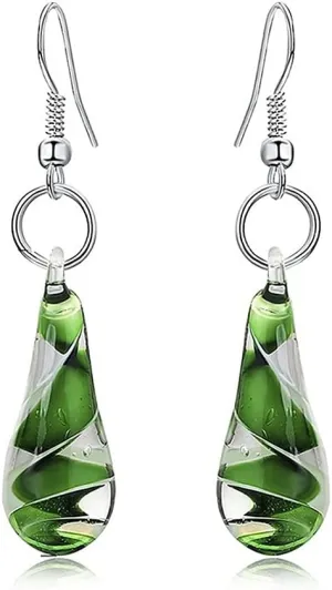Glass Water Drop Shape Glaze Spiral Dangle Earrings Lampwork Handmade Glass Bead Geometric Earrings for Women Jewelry