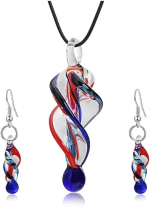 Glass Water Drop Shape Glaze Spiral Dangle Earrings Lampwork Handmade Glass Bead Geometric Earrings for Women Jewelry