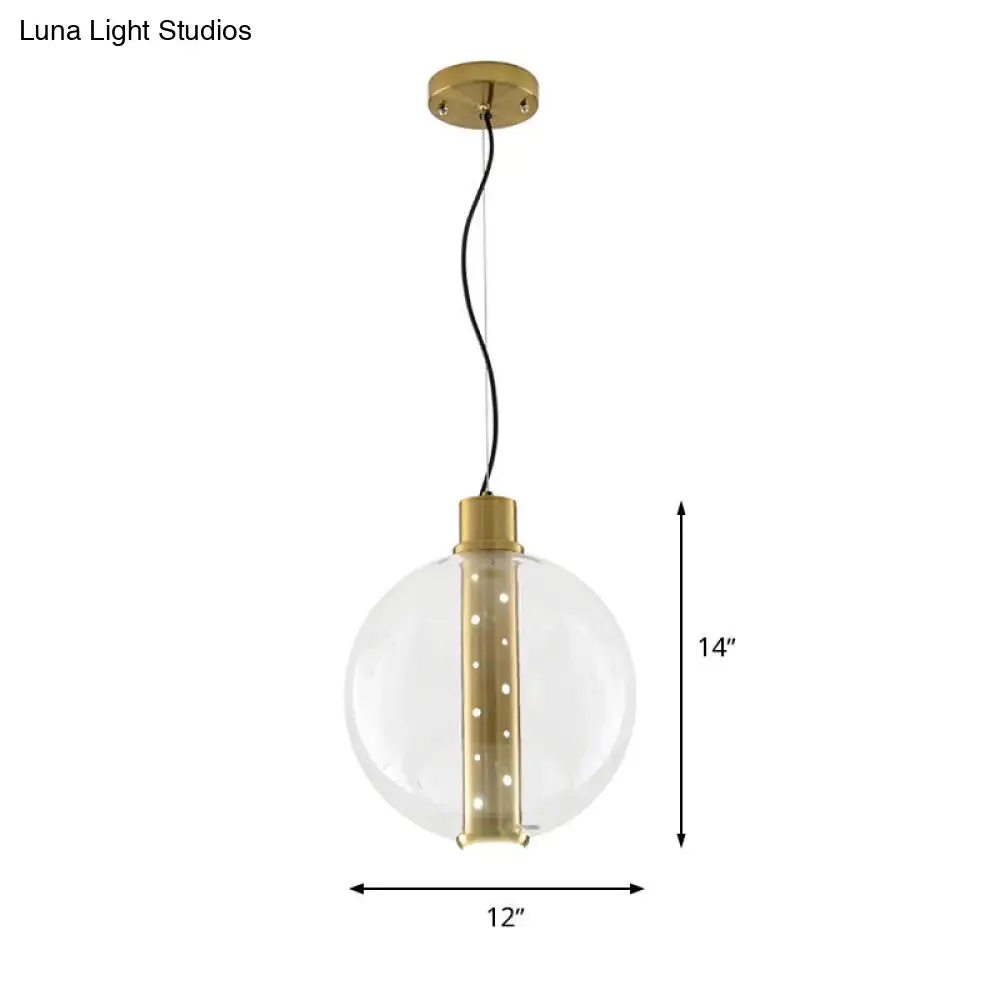 Globe Clear Glass Pendant Light - Minimalist Gold LED Lamp for Bedroom