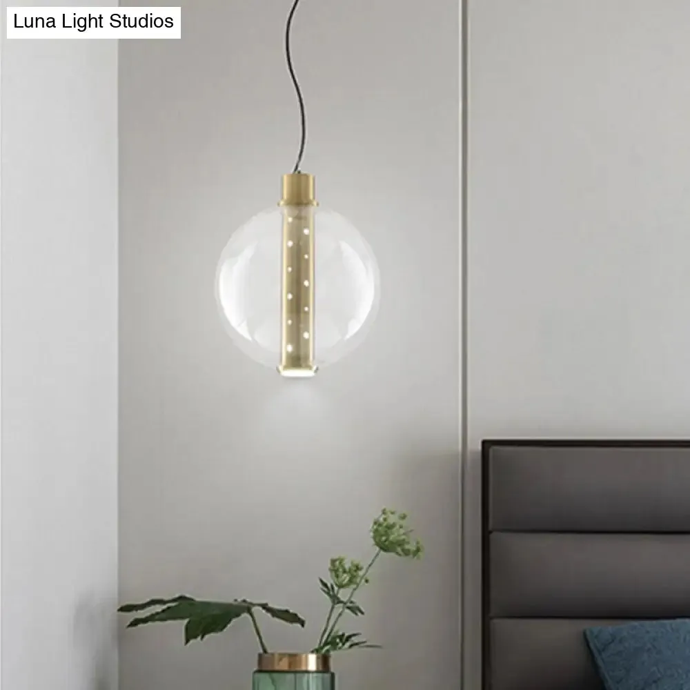 Globe Clear Glass Pendant Light - Minimalist Gold LED Lamp for Bedroom