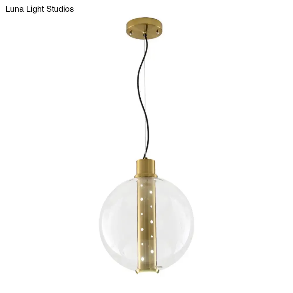 Globe Clear Glass Pendant Light - Minimalist Gold LED Lamp for Bedroom