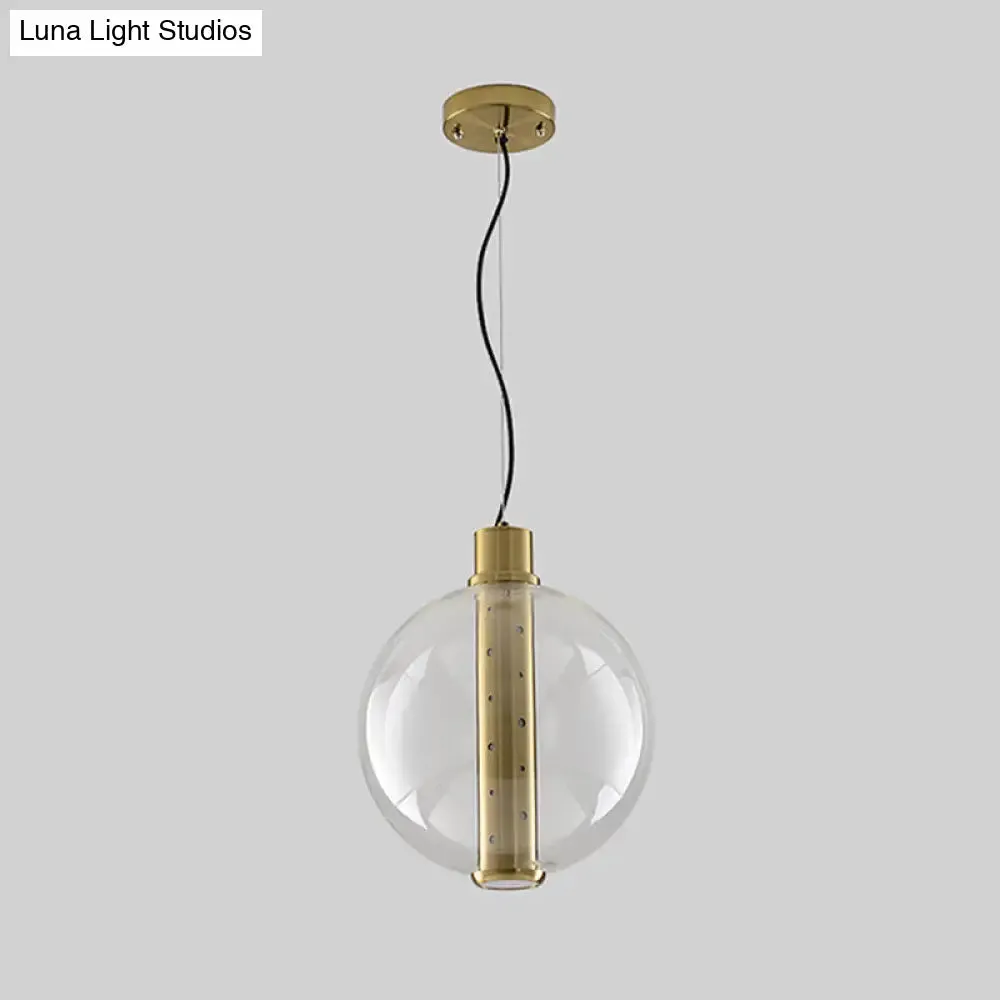 Globe Clear Glass Pendant Light - Minimalist Gold LED Lamp for Bedroom