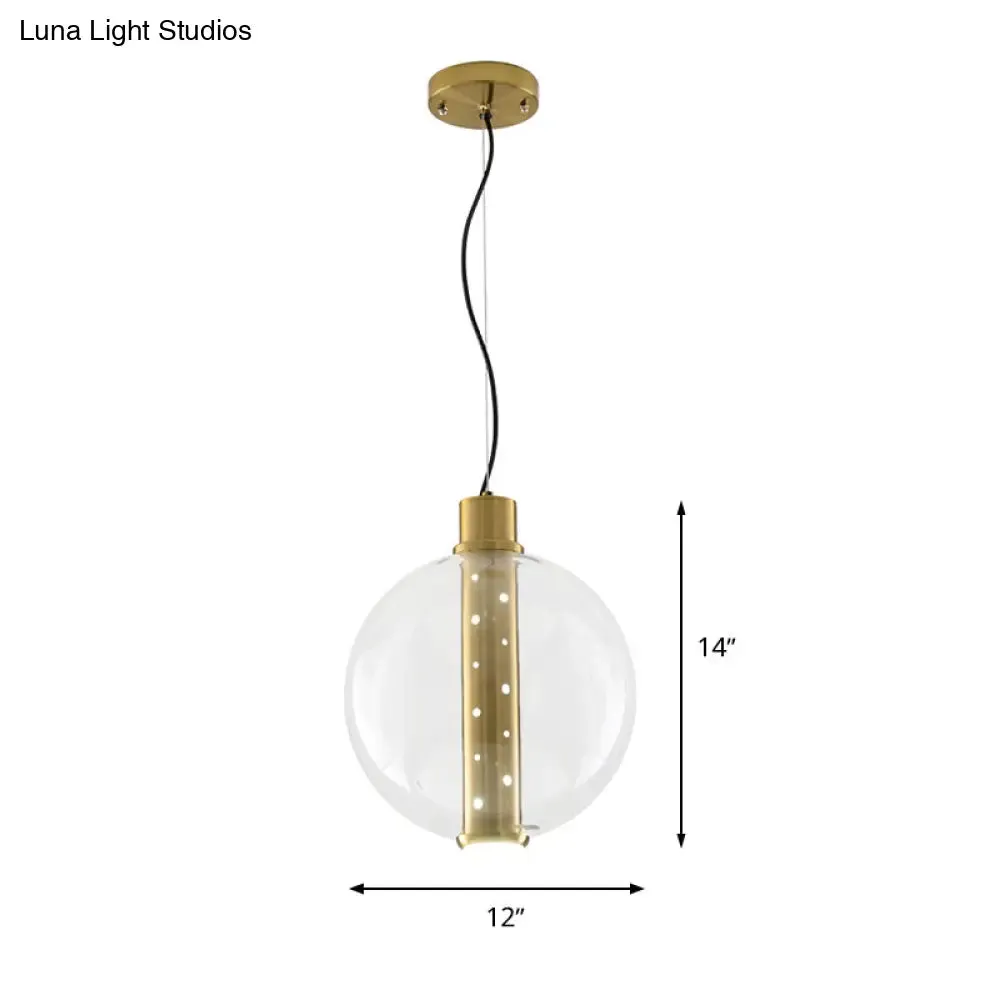 Globe Clear Glass Pendant Light - Minimalist Gold LED Lamp for Bedroom