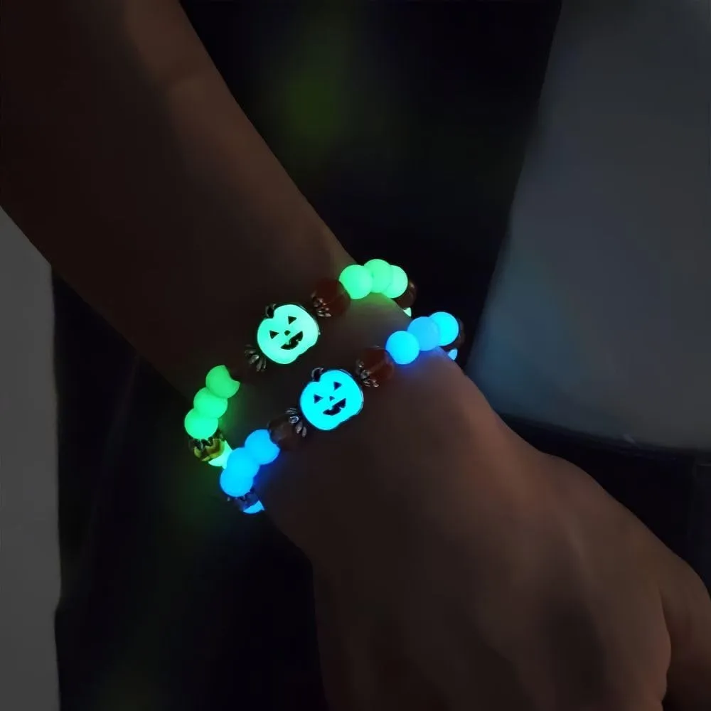 Glow-in-The-Dark Halloween Party Beads Bracelet Handcrafted Pumpkin Grimace Ghost Bracelet for A Spooky Festival Celebration