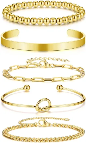 Gold Chain Bracelet Stack Set for Women,14K Gold Plated Link Dainty Bracelets Adjustable Layered Bangle Bracelet Set Hypoallergen Gold Jewelry
