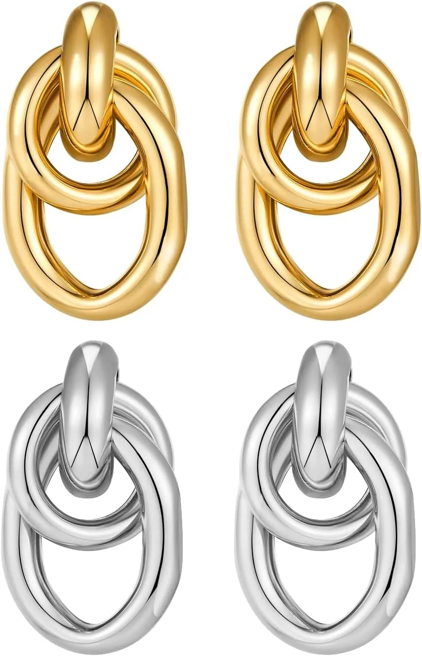 Gold Drop Dangle Earrings for Women Gold Geometric Post Earrings Set Dainty Vintage Twist Jewelry