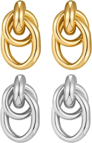 Gold Drop Dangle Earrings for Women Gold Geometric Post Earrings Set Dainty Vintage Twist Jewelry