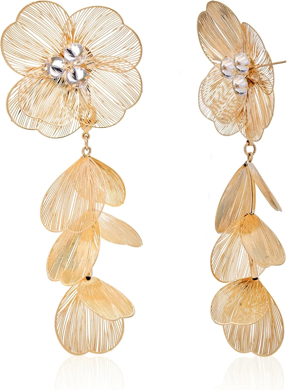 Gold Flower Earrings for Women Long Earrings with 925 Sterling Silver Ear Pins 14k Gold Plated Statement Stud Earrings Two Ways Wear Extra Large