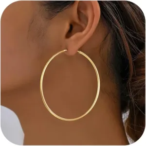 Gold Hoop Earring for Women 14K Plated 925 Real Silver Minimalism Lightweight Hypoallergenic Dainty Gold Hoops Earrings to Daughter Graduation Jewelry Gifts 30/40/50/60mm