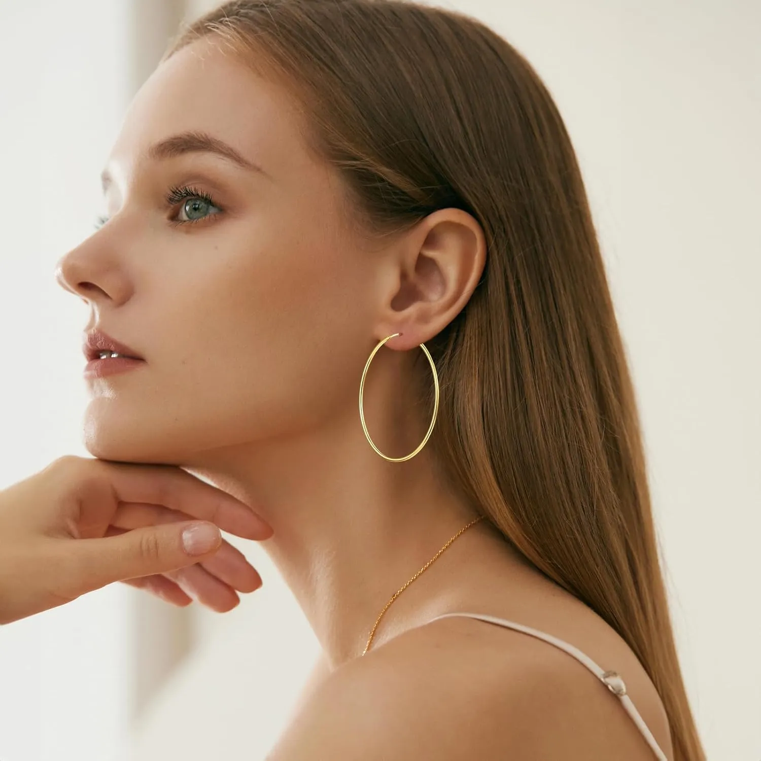 Gold Hoop Earring for Women 14K Plated 925 Real Silver Minimalism Lightweight Hypoallergenic Dainty Gold Hoops Earrings to Daughter Graduation Jewelry Gifts 30/40/50/60mm