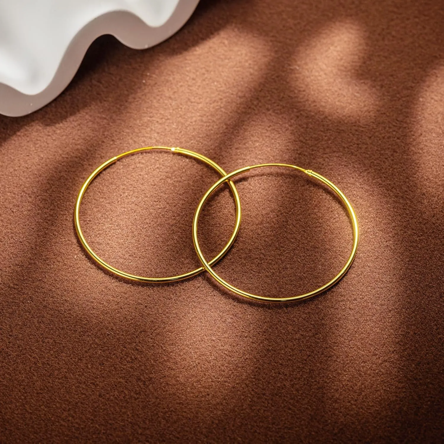 Gold Hoop Earring for Women 14K Plated 925 Real Silver Minimalism Lightweight Hypoallergenic Dainty Gold Hoops Earrings to Daughter Graduation Jewelry Gifts 30/40/50/60mm