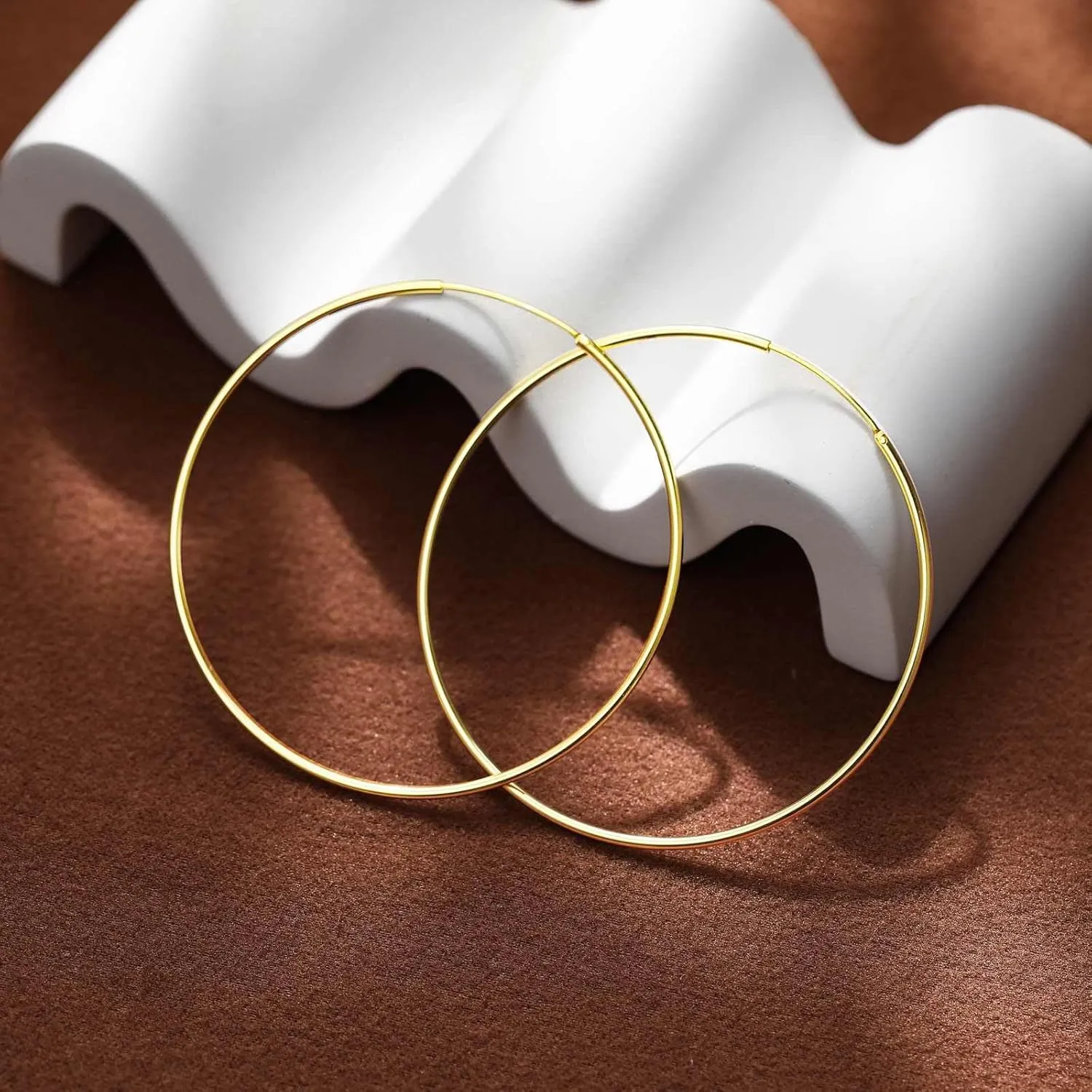 Gold Hoop Earring for Women 14K Plated 925 Real Silver Minimalism Lightweight Hypoallergenic Dainty Gold Hoops Earrings to Daughter Graduation Jewelry Gifts 30/40/50/60mm