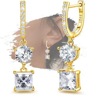 Gold Hoop Earring with Dangle Charm - Sterling Silver Hoop Earrings for Women Trendy Hypoallergenic Loop Earrings with Dangling for Sensitive Ears Cubic Zirconia Fashion Huggie Earrings Birthday Gifts