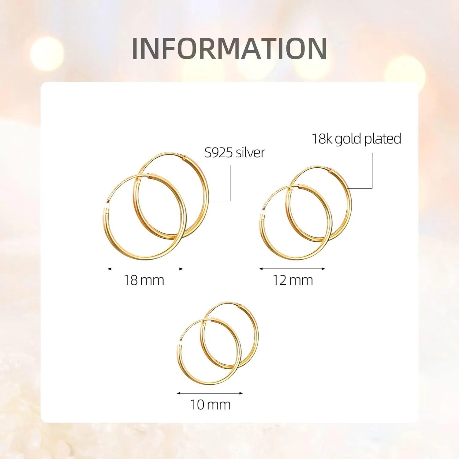 Gold Hoop Earrings for Women Sterling Silver Post,18K Real Gold Plated Handmade Earrings for Women Teen Girls Birthday Anniversary (18mm)