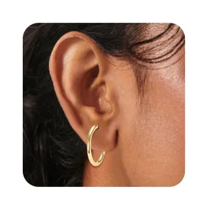 Gold Hoop Earrings for Women Sterling Silver Post,18K Real Gold Plated Handmade Earrings for Women Teen Girls Birthday Anniversary (18mm)
