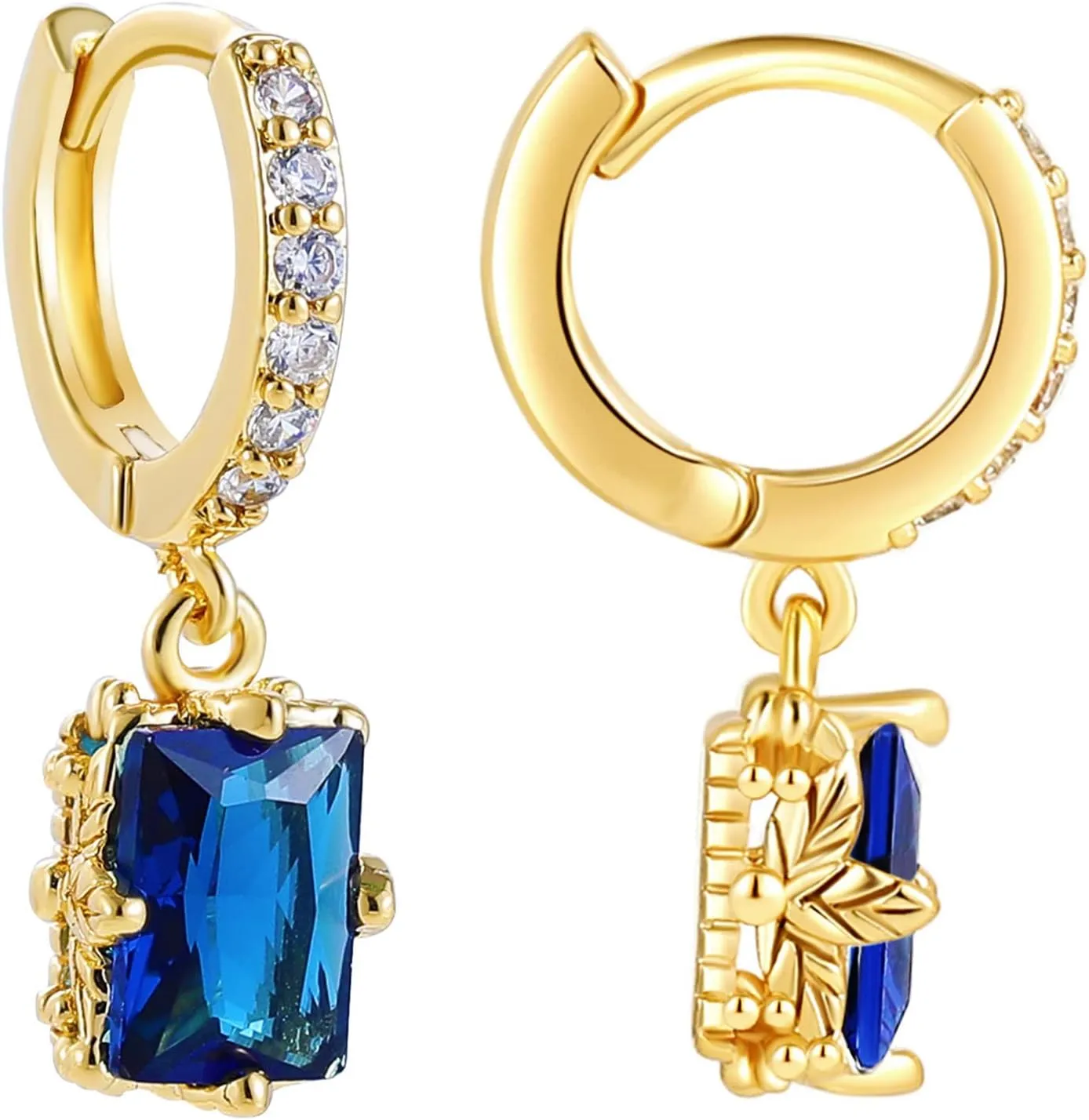 Gold Huggie Hoop Earrings For Women Small Square Austrian Crystal Green Drop Earrings 18k Gold Plated Hypoallergenic Jewerly Emerald Color