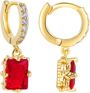 Gold Huggie Hoop Earrings For Women Small Square Austrian Crystal Green Drop Earrings 18k Gold Plated Hypoallergenic Jewerly Emerald Color