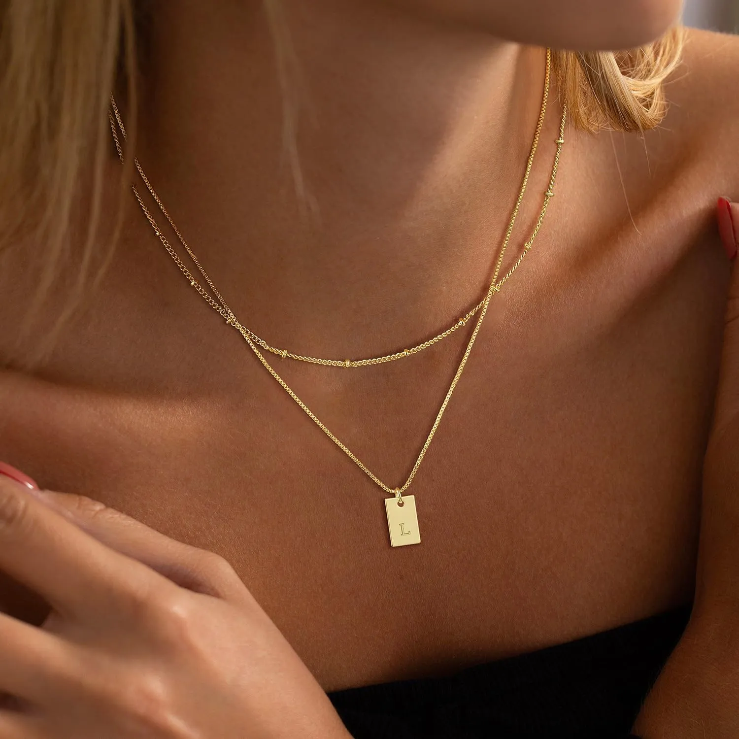 Gold Initial Necklaces for Women, 14k Gold Plated A-Z Letter Layered Pendant Necklace Dainty Layering Personalized Initial Necklace Stack Jewelry Set Necklace for Women Trendy