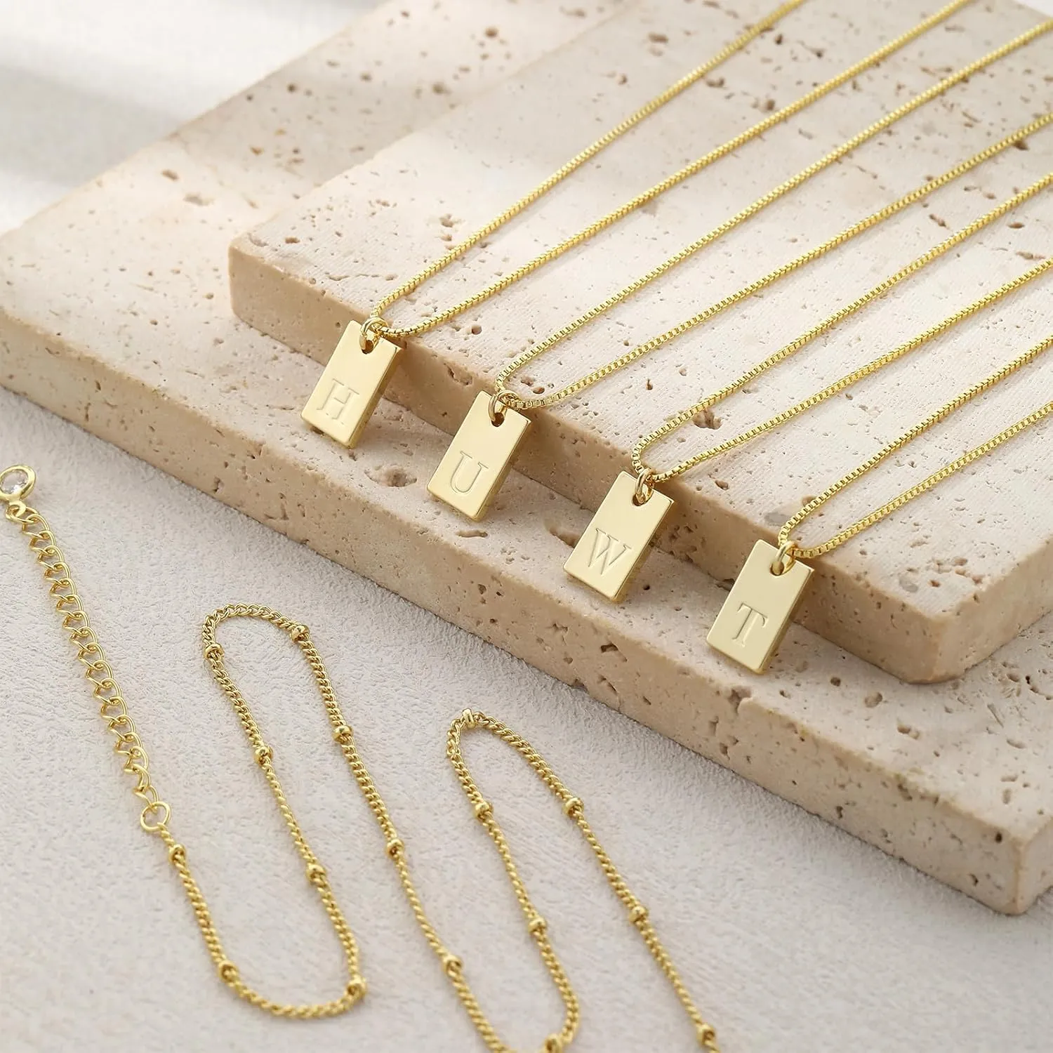 Gold Initial Necklaces for Women, 14k Gold Plated A-Z Letter Layered Pendant Necklace Dainty Layering Personalized Initial Necklace Stack Jewelry Set Necklace for Women Trendy