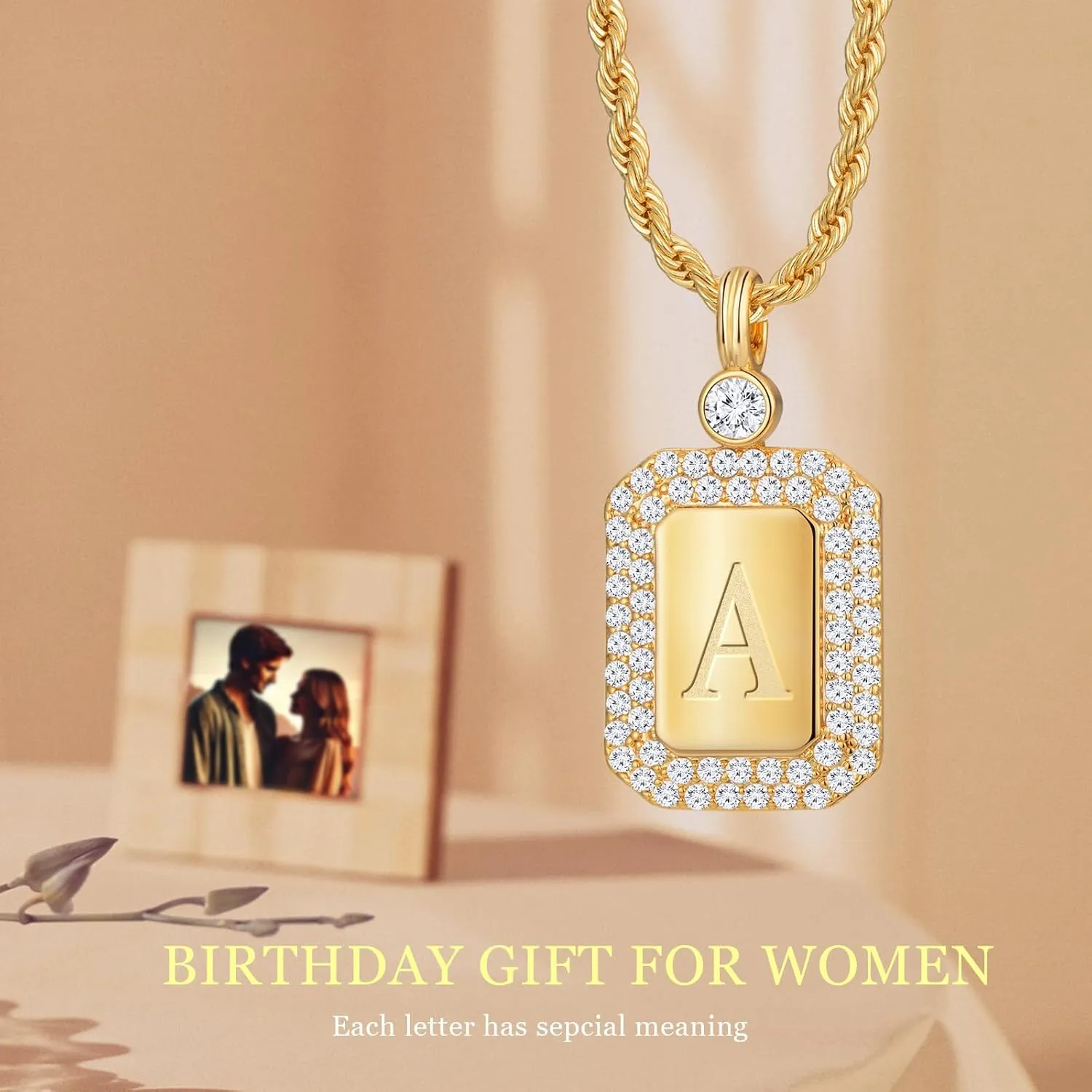 Gold Initial Necklaces for Women, Letter Necklace for Her Birthday Yellow Gold Initial Pendant Necklace with Rope Chain, Women Jewelry Gifts for Her Wife Girlfriend(24K Real Gold Filled)