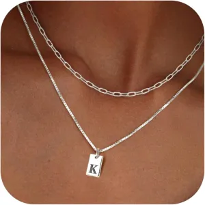 Gold Initial Necklaces for Women Non Tarnish, 14K Gold Plated Dainty Square Letter Pendant Charm Necklace Waterproof A-Z Trendy Thin Chain Name Personalized Jewelry Gifts