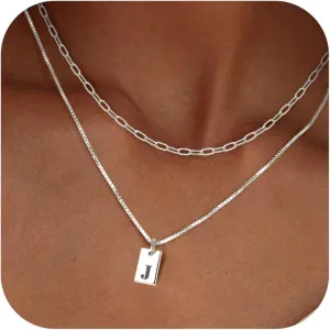 Gold Initial Necklaces for Women Non Tarnish, 14K Gold Plated Dainty Square Letter Pendant Charm Necklace Waterproof A-Z Trendy Thin Chain Name Personalized Jewelry Gifts