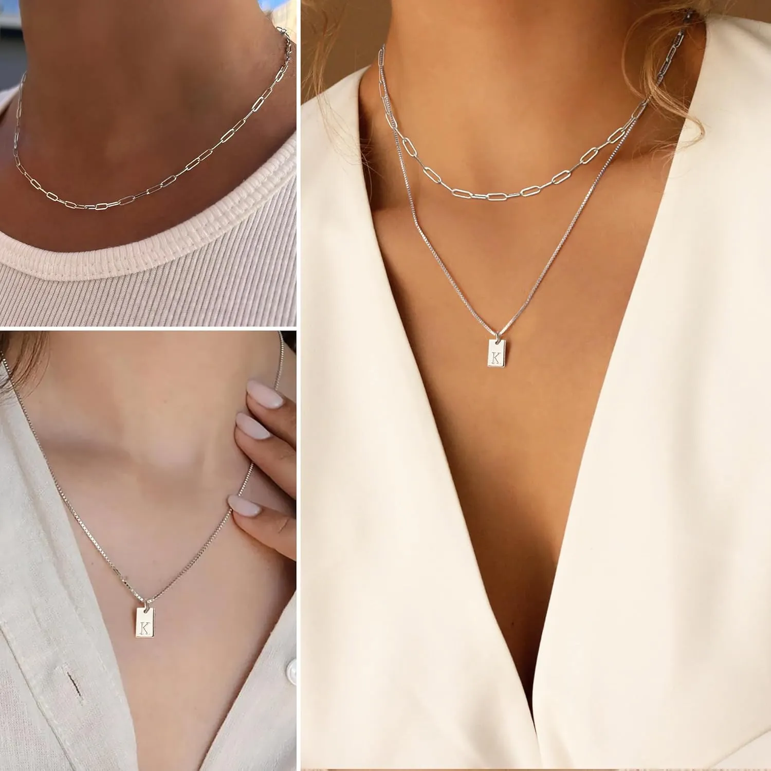 Gold Initial Necklaces for Women Non Tarnish, 14K Gold Plated Dainty Square Letter Pendant Charm Necklace Waterproof A-Z Trendy Thin Chain Name Personalized Jewelry Gifts