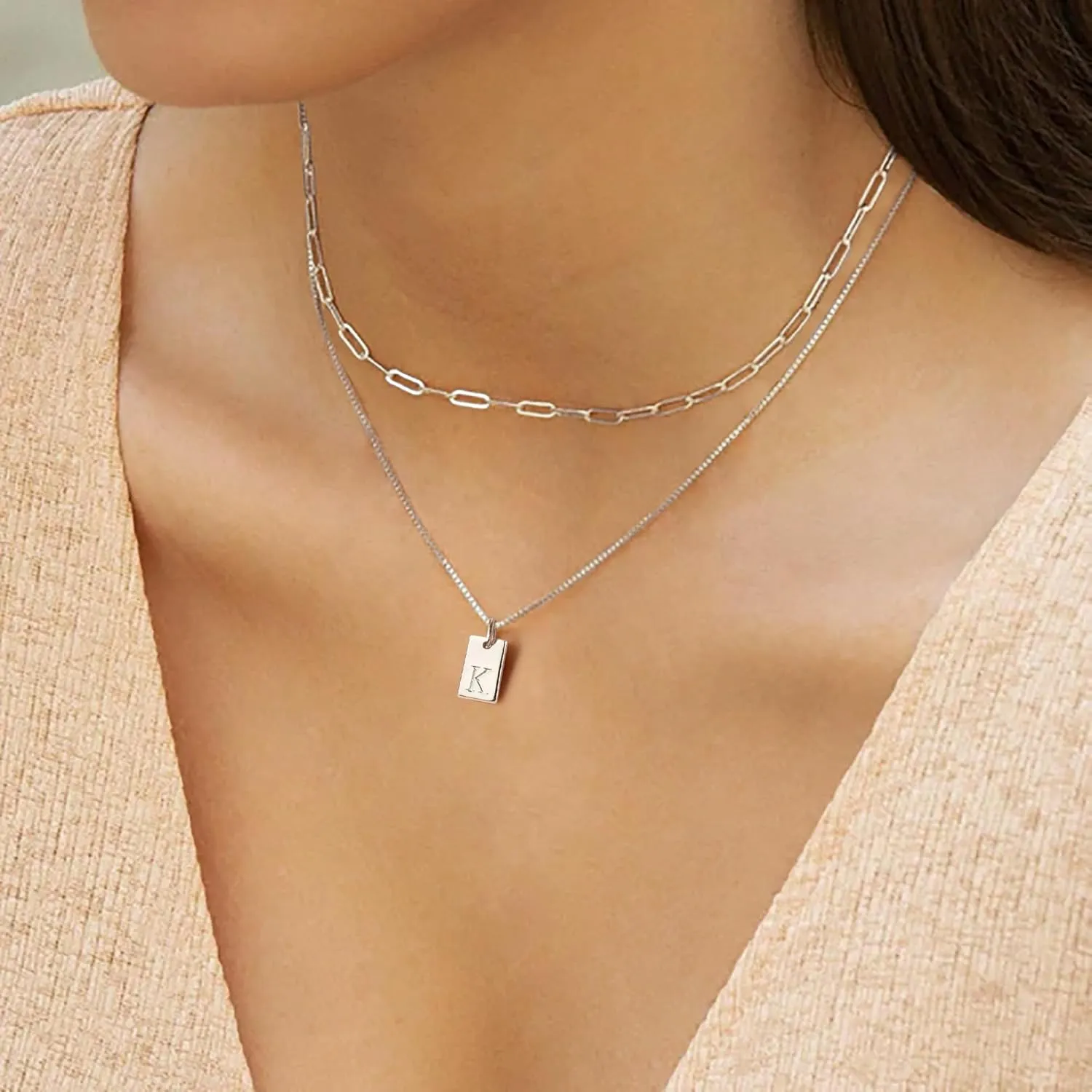 Gold Initial Necklaces for Women Non Tarnish, 14K Gold Plated Dainty Square Letter Pendant Charm Necklace Waterproof A-Z Trendy Thin Chain Name Personalized Jewelry Gifts