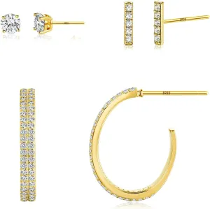 Gold Oval Hoop Stud Earring: 14k Real Gold Plated Cubic Zirconia Tiny Huggie Small Sterling Silver Post Cartilage Piercing Cute Hypoallergenic Birthday Valentine's Day Jewelry Set Gift for Women