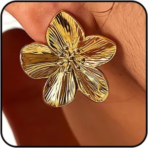 Gold Plated Chunky Flower Earrings for Women,Irregular Silver Geometric Large Metal Floral Stud Earrings,Trendy Statement Jewelry Gifts