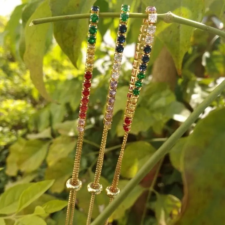 Gold Plated Rainbow AAA Cubic Zirconia Tennis Chain Necklace Choker