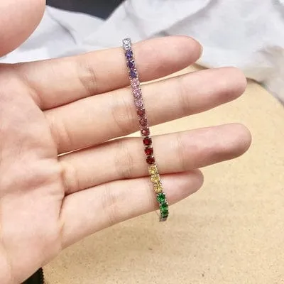 Gold Plated Rainbow AAA Cubic Zirconia Tennis Chain Necklace Choker
