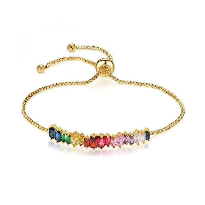 Gold Plated Rainbow AAA Cubic Zirconia Tennis Chain Necklace Choker