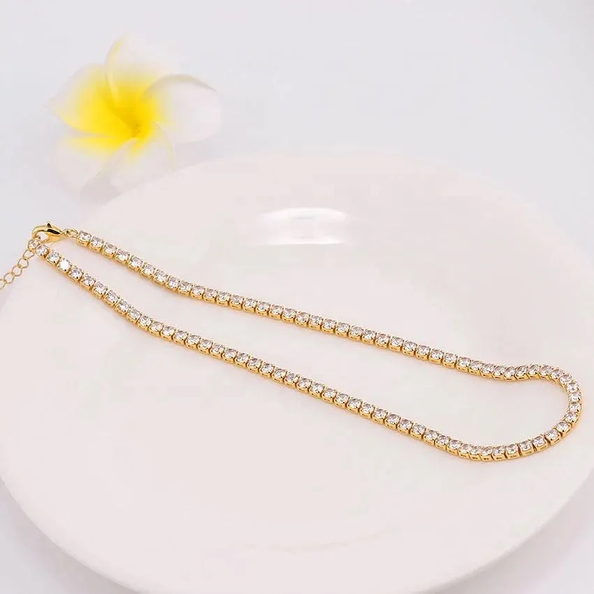 Gold Plated Rainbow AAA Cubic Zirconia Tennis Chain Necklace Choker