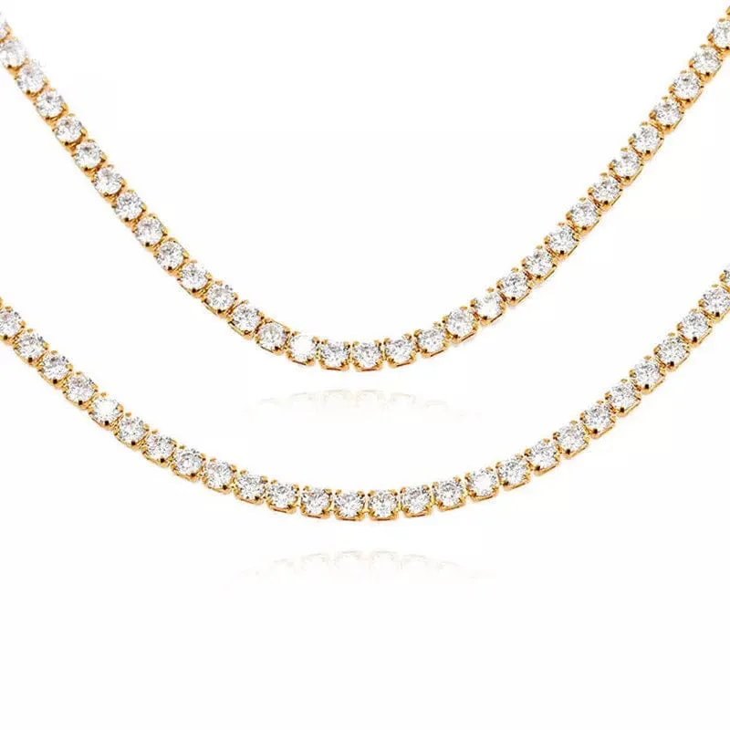Gold Plated Rainbow AAA Cubic Zirconia Tennis Chain Necklace Choker