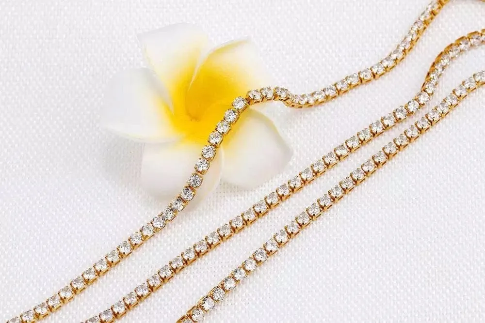 Gold Plated Rainbow AAA Cubic Zirconia Tennis Chain Necklace Choker