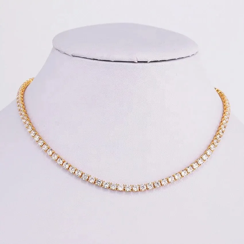 Gold Plated Rainbow AAA Cubic Zirconia Tennis Chain Necklace Choker